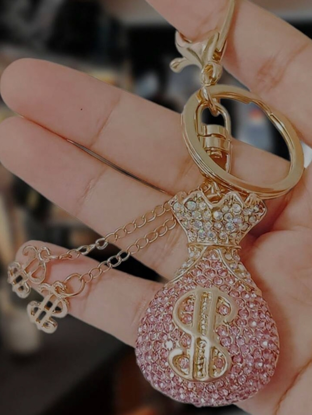 Pink Crystal Money Bag Keychain
